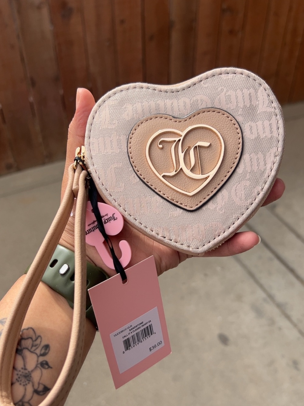 Juicy Couture Heart Zip Wristlet - Light Blush & Tan